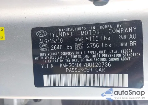2011 Hyundai Genesis 4.6 from USA, damaged, VIN KMHGC4DF7BU120736